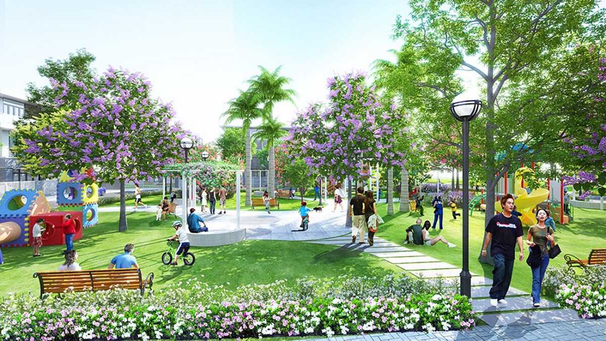 Không gian xanh bên dưới dự án Phú Đông Sky Garden