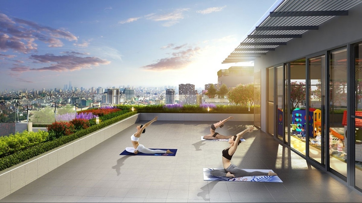 Khu yoga ngoài trời trên tầng thượng dự án